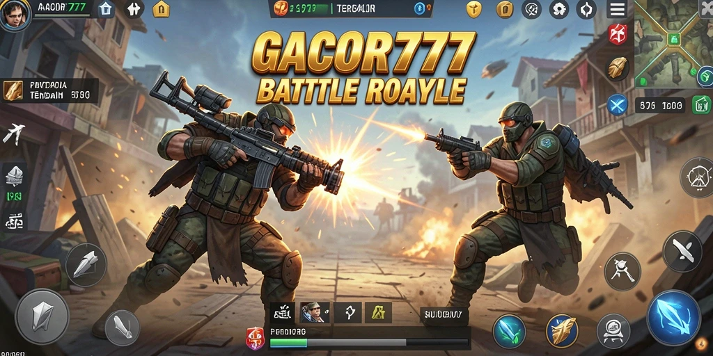 Screenshot GACOR777 menampilkan serunya gameplay Battle Royale dengan aksi pertempuran yang intens.