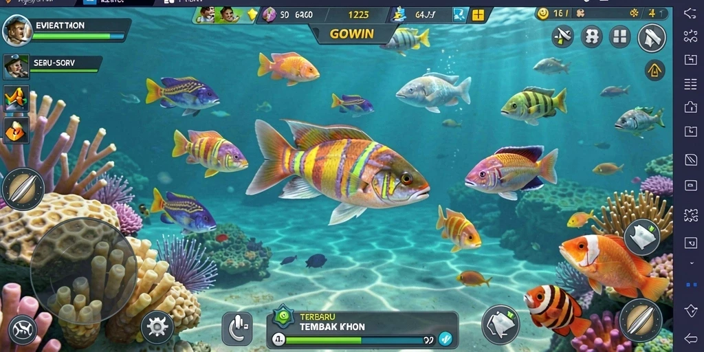 Tampilan gameplay GOWIN dengan aksi menembak ikan yang seru.