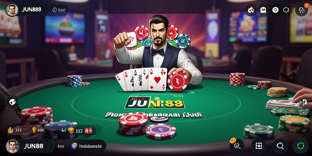 Tampilan antarmuka gameplay poker yang menarik dan interaktif.