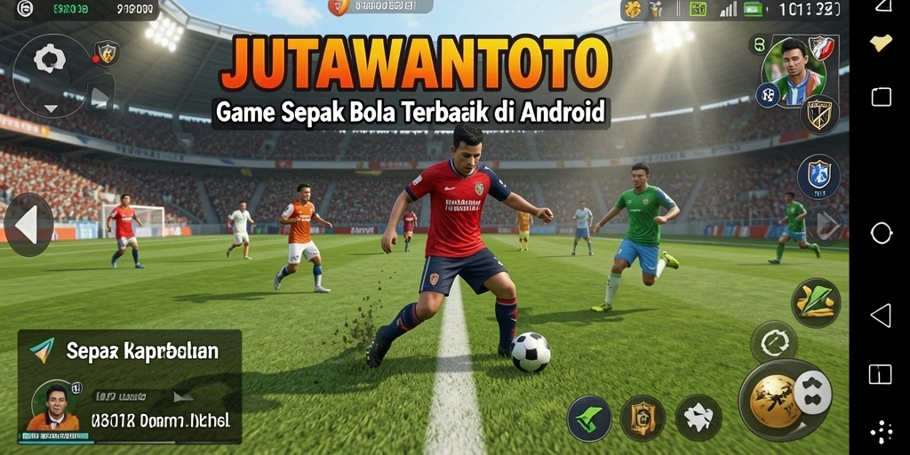Tampilan gameplay seru dalam JUTAWANTOTO yang menggambarkan aksi sepak bola.