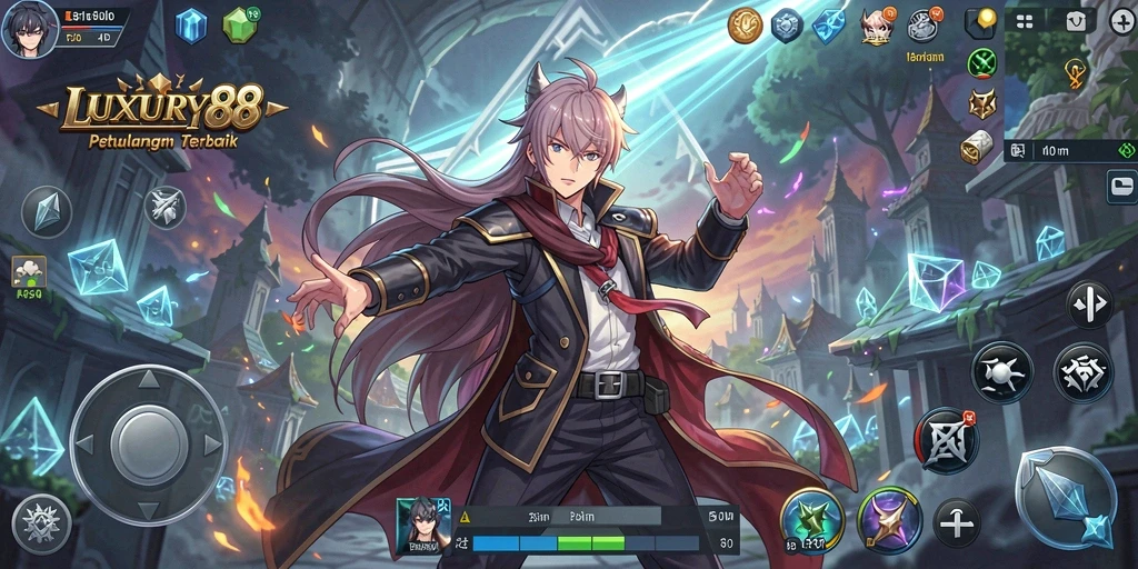 Gambaran gameplay interaktif dan karakter anime yang menarik.
