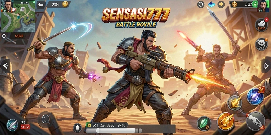Gameplay seru dalam SENSASI777 dengan pertarungan epik Battle Royale.